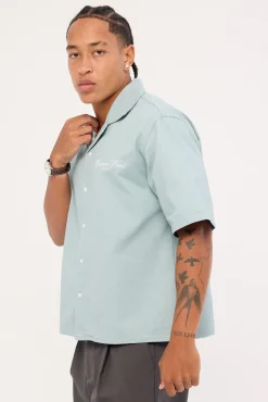 Diplomatic Boxy Cropped Resort Shirt Washed Powder Blue