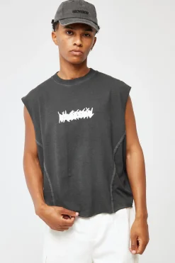 Disorder Cropped Muscle Tank Pigment Washed Black
