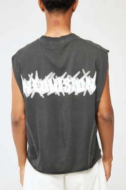 Disorder Cropped Muscle Tank Pigment Washed Black