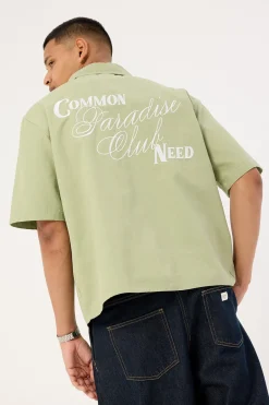 Divine Boxy Cropped Resort Shirt Sage