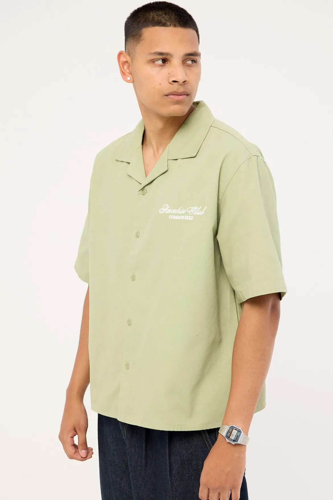 Divine Boxy Cropped Resort Shirt Sage