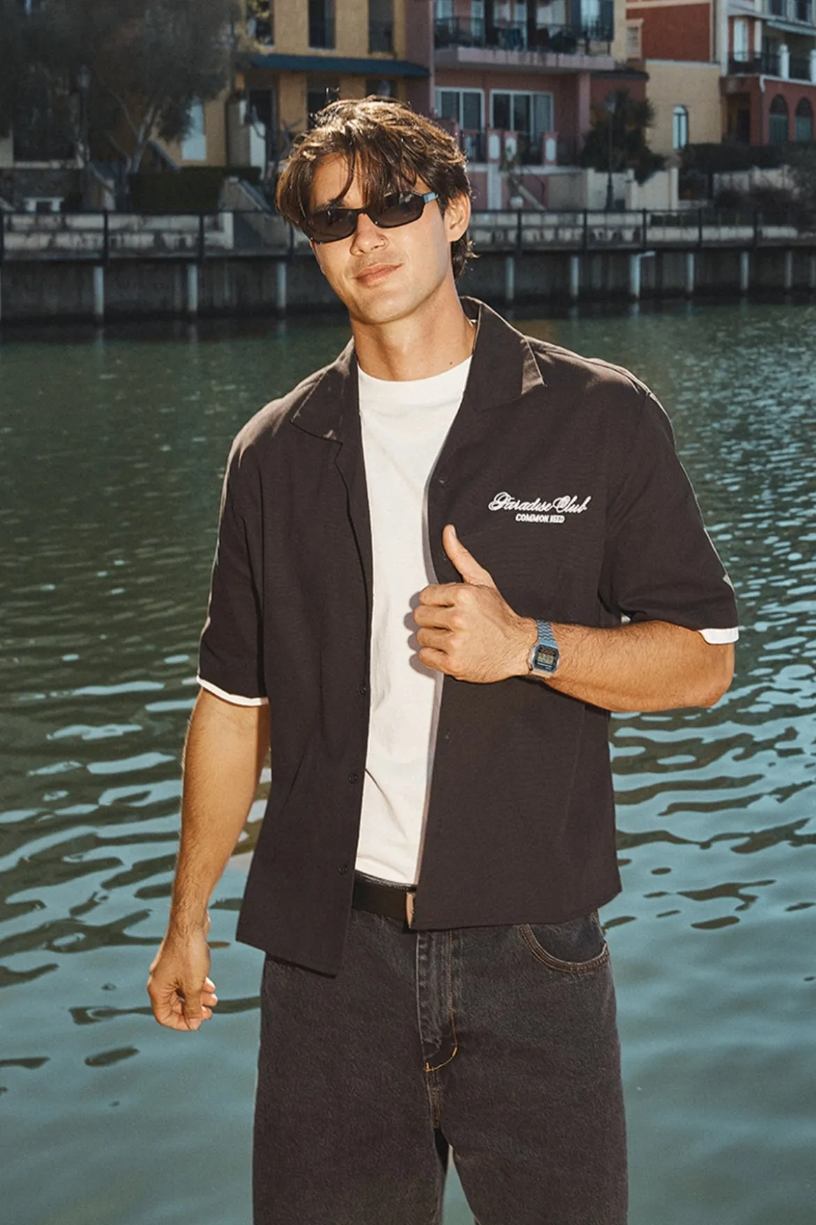 Divine Boxy Resort Shirt Off Black