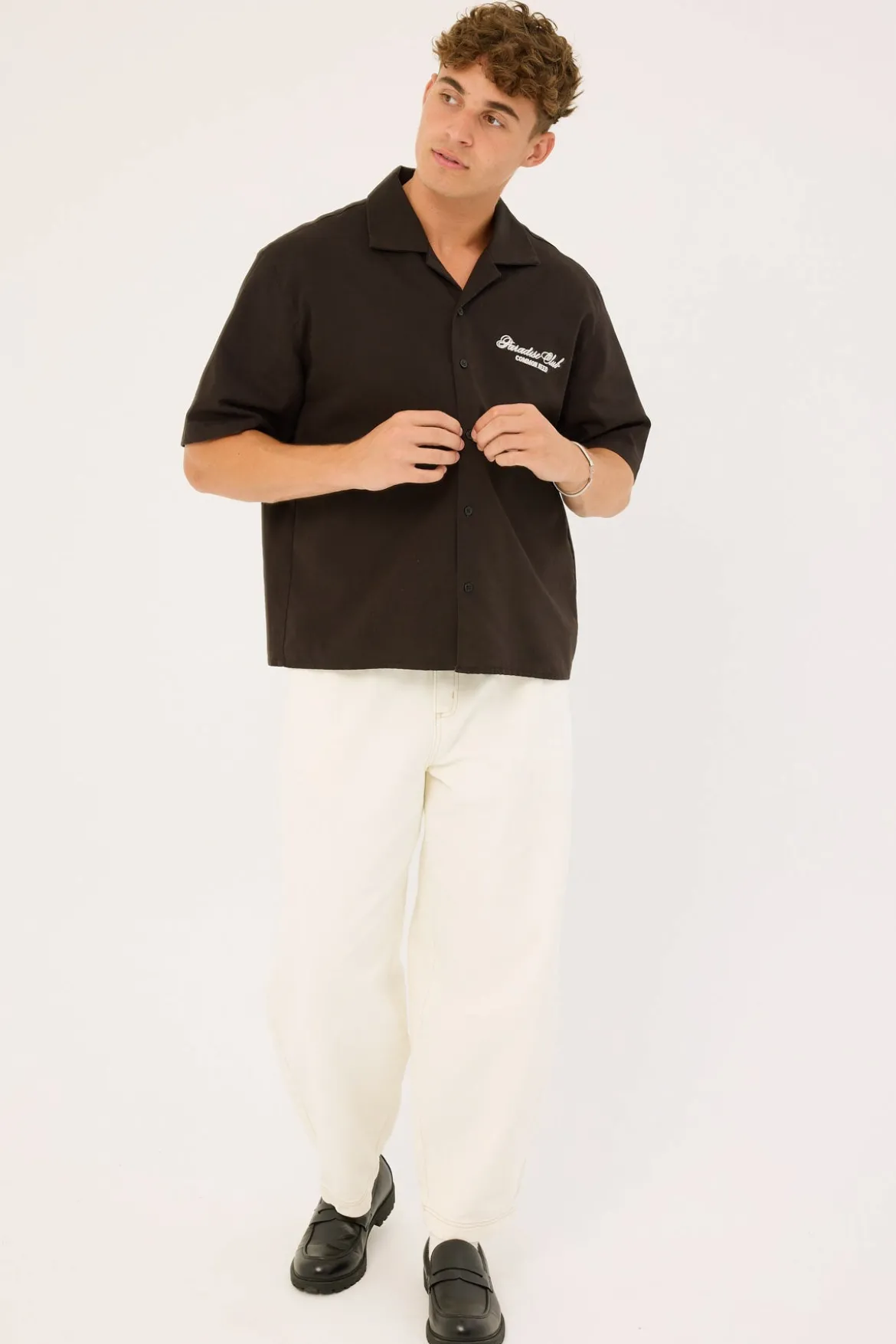 Divine Boxy Resort Shirt Off Black