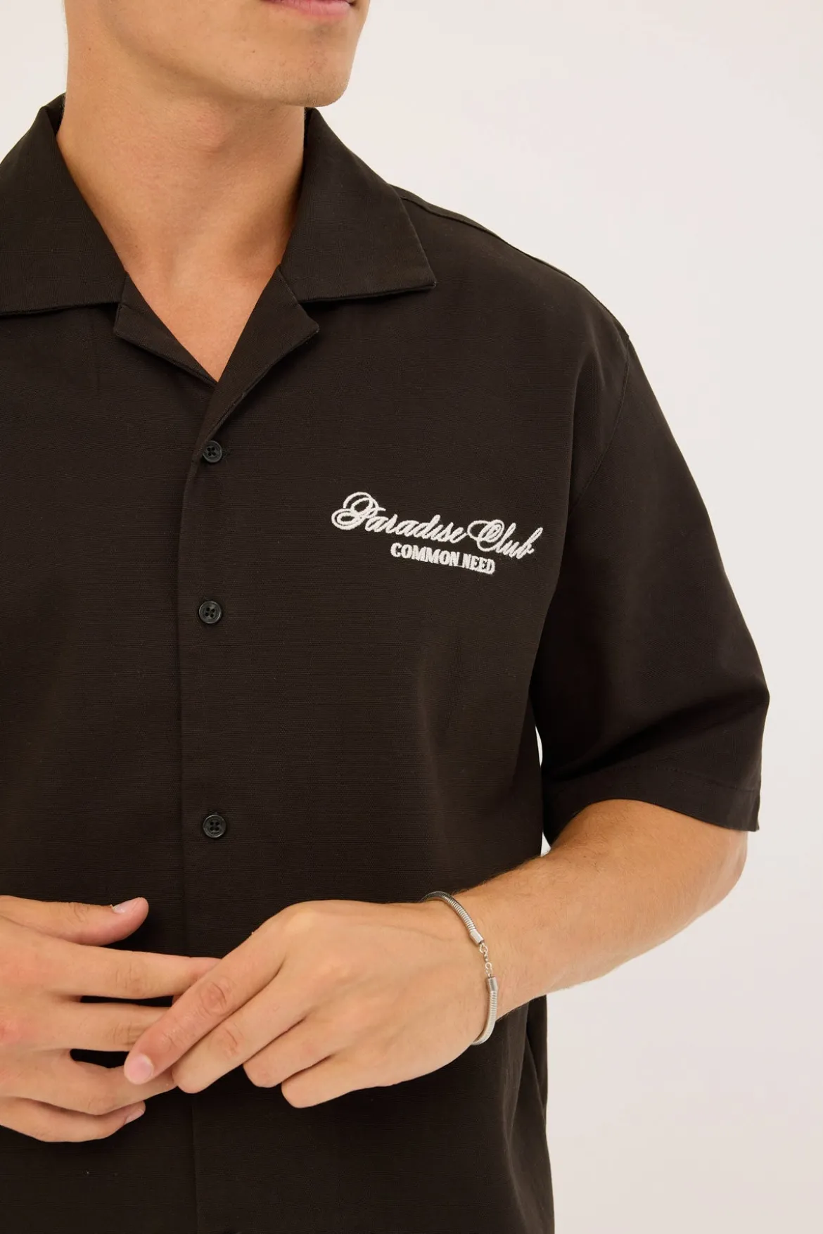 Divine Boxy Resort Shirt Off Black