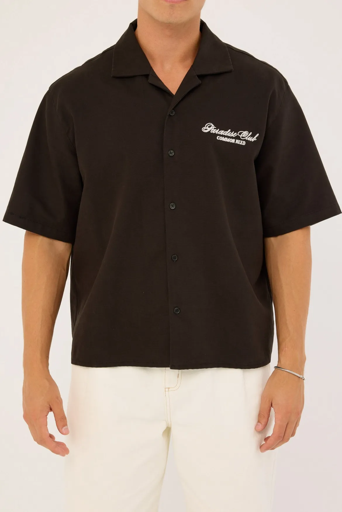 Divine Boxy Resort Shirt Off Black