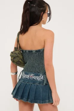 Divinity Strapless Washed Denim Dress Mid Blue Denim