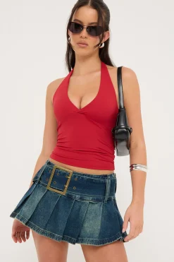 Divinity Washed Denim Pleated Skirt Washed Denim