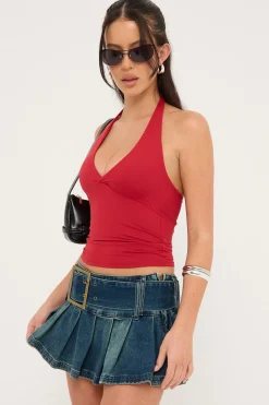 Divinity Washed Denim Pleated Skirt Washed Denim