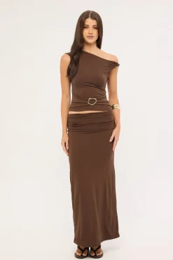 Dorian Draped Buckle Top Brown