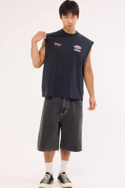 Double Time Box Fit Oversize Cropped Muscle Tee Twighlight Black