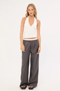 Double Waistband Straight Leg Pant Grey