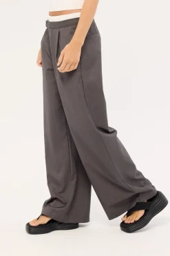 Double Waistband Straight Leg Pant Grey