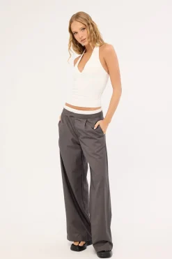 Double Waistband Straight Leg Pant Grey