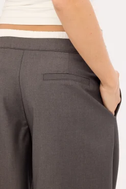 Double Waistband Straight Leg Pant Grey