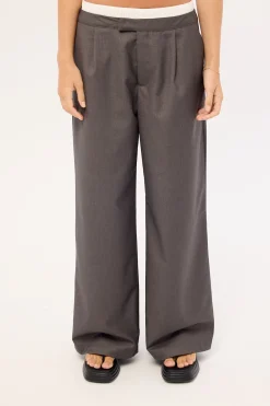 Double Waistband Straight Leg Pant Grey