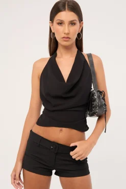 Drew Cowl Halter Top Black