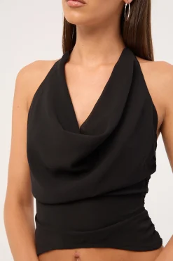 Drew Cowl Halter Top Black