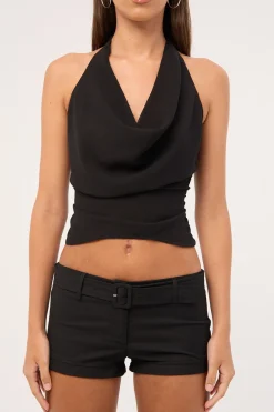 Drew Cowl Halter Top Black
