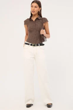 Drew Fitted Short Sleeve Shirt Brown Check