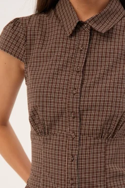 Drew Fitted Short Sleeve Shirt Brown Check