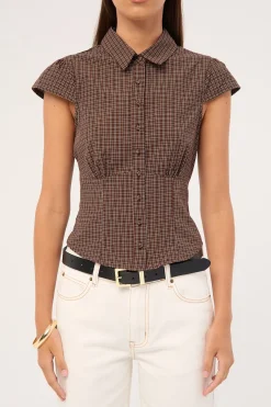 Drew Fitted Short Sleeve Shirt Brown Check