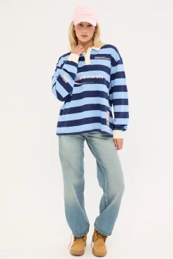 Dropkick Long Sleeve Rugby Polo Blue Stripe
