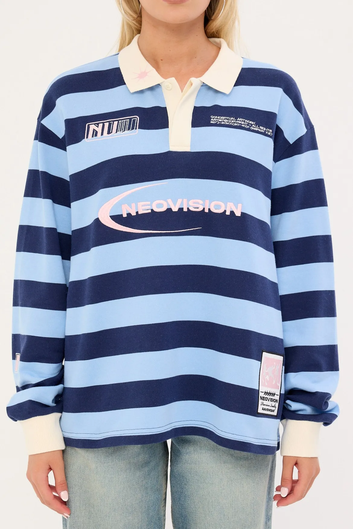 Dropkick Long Sleeve Rugby Polo Blue Stripe