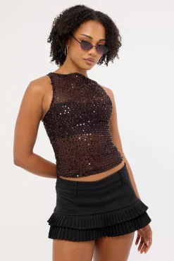 Dudley Vest Top Sequin Knit Coffee
