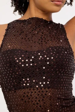 Dudley Vest Top Sequin Knit Coffee