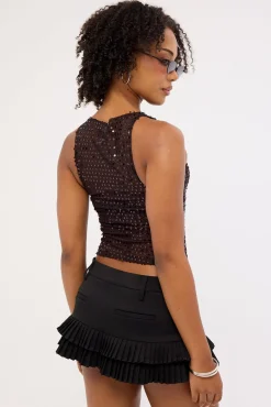 Dudley Vest Top Sequin Knit Coffee