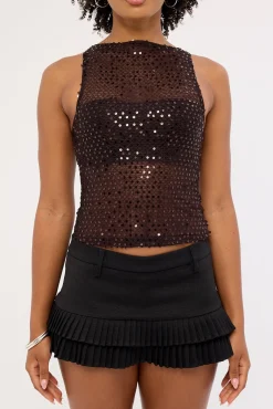 Dudley Vest Top Sequin Knit Coffee