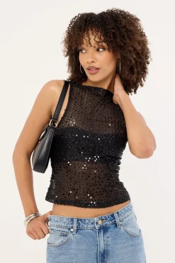 Dudley Vest Top Sequin Knit Black