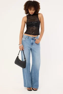 Dudley Vest Top Sequin Knit Black