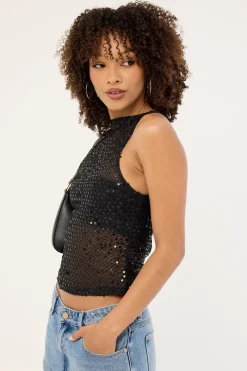 Dudley Vest Top Sequin Knit Black