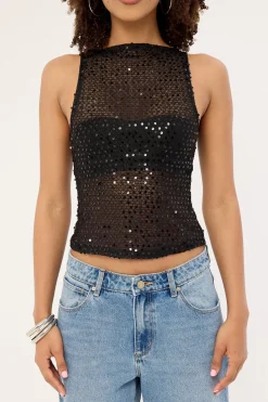 Dudley Vest Top Sequin Knit Black