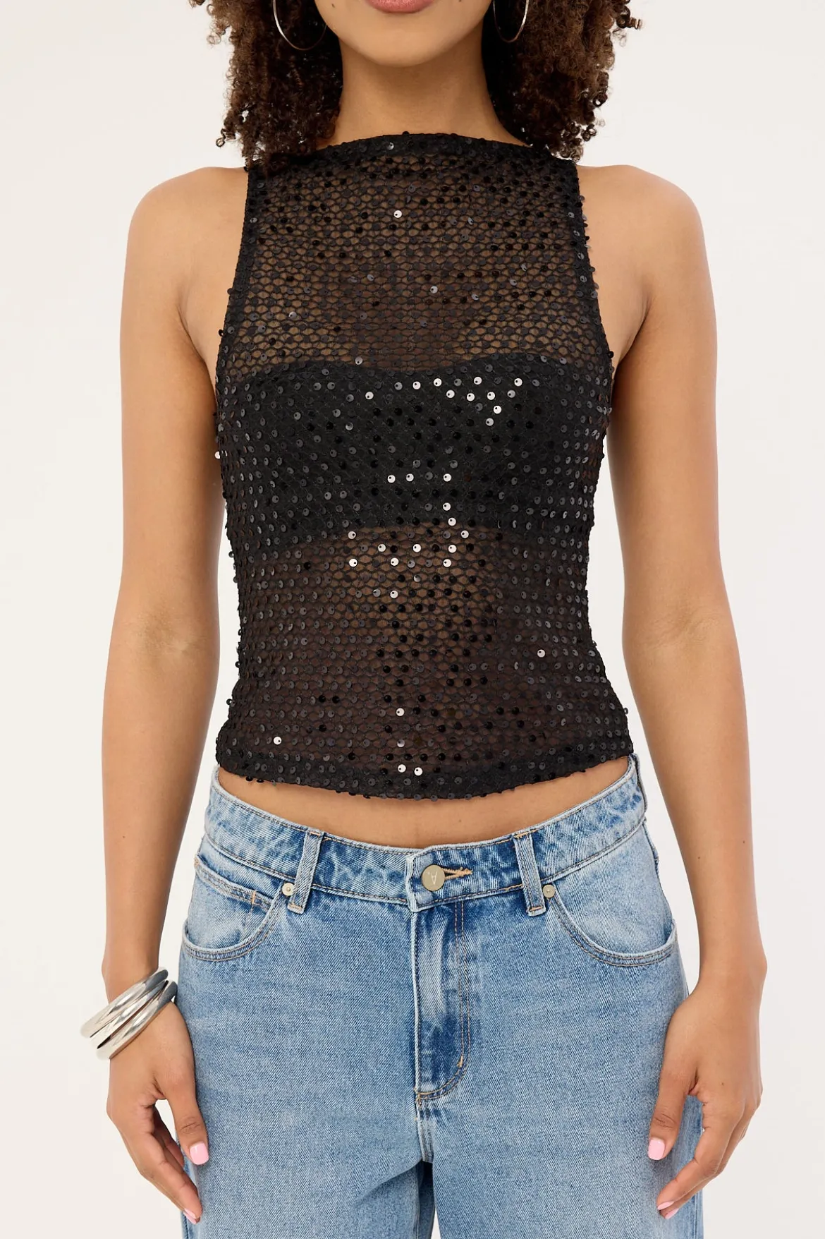 Dudley Vest Top Sequin Knit Black