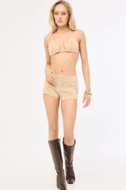 Dusk Suede Lace Up Shorts Sand