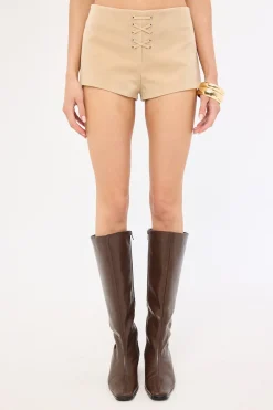 Dusk Suede Lace Up Shorts Sand
