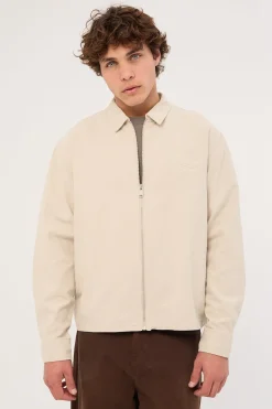 Dustin Boxy Zip Through Overshirt Washed Stone