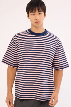 Echoes Stripe Box Fit Oversize Cropped Tee Navy Stripe
