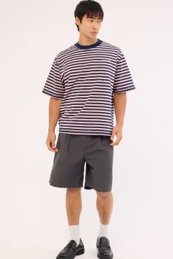 Echoes Stripe Box Fit Oversize Cropped Tee Navy Stripe