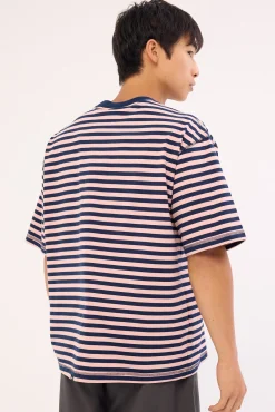 Echoes Stripe Box Fit Oversize Cropped Tee Navy Stripe