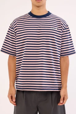 Echoes Stripe Box Fit Oversize Cropped Tee Navy Stripe