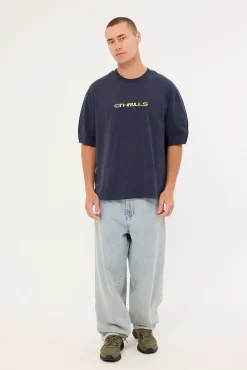 Eclipse Panel Box Fit Oversize Cropped Tee Total Eclipse Navy