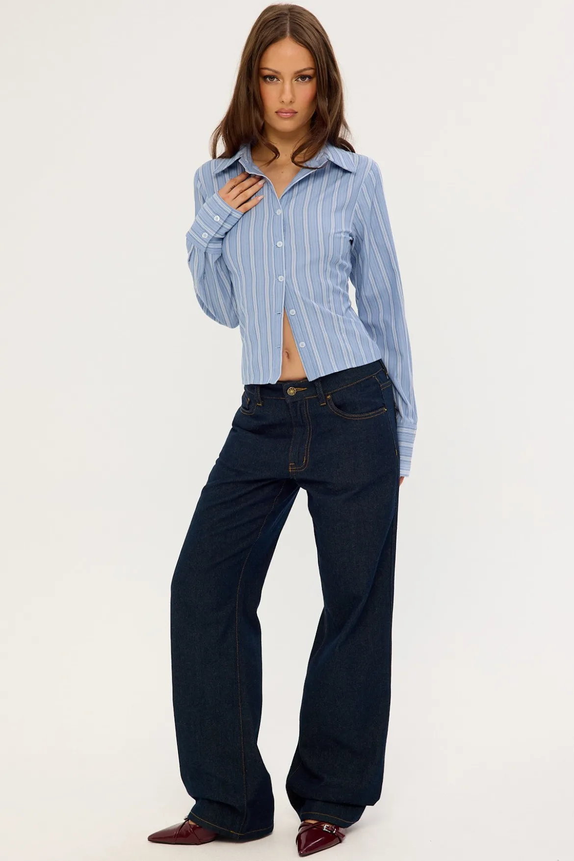 Eden Stripe Long Sleeve Shirt Blue