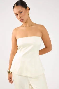 Edith Satin Strapless Top Cream
