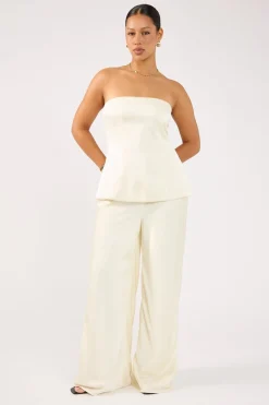 Edith Satin Strapless Top Cream