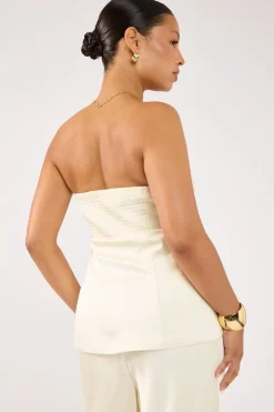 Edith Satin Strapless Top Cream