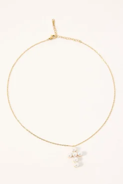 Elaine Cross Pearl Necklace Gold