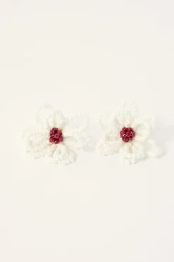 Elina Beaded Flower Earrings White